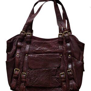 Kooba "Ana" Oxblood Glazed Pebble Leather Handbag